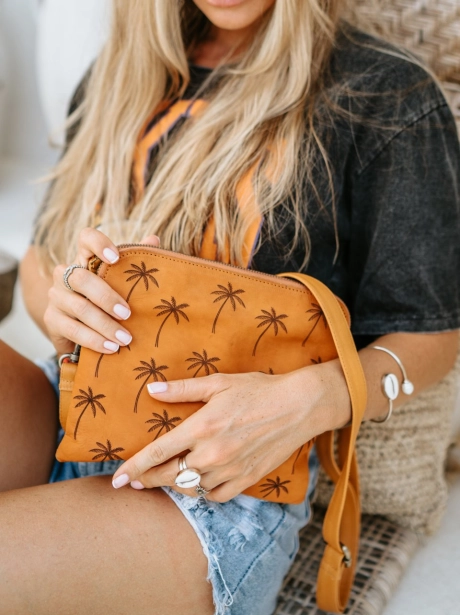 Hand bag / cross body bag Tropical Palm Cute Leather Clutch 5 qajune_6